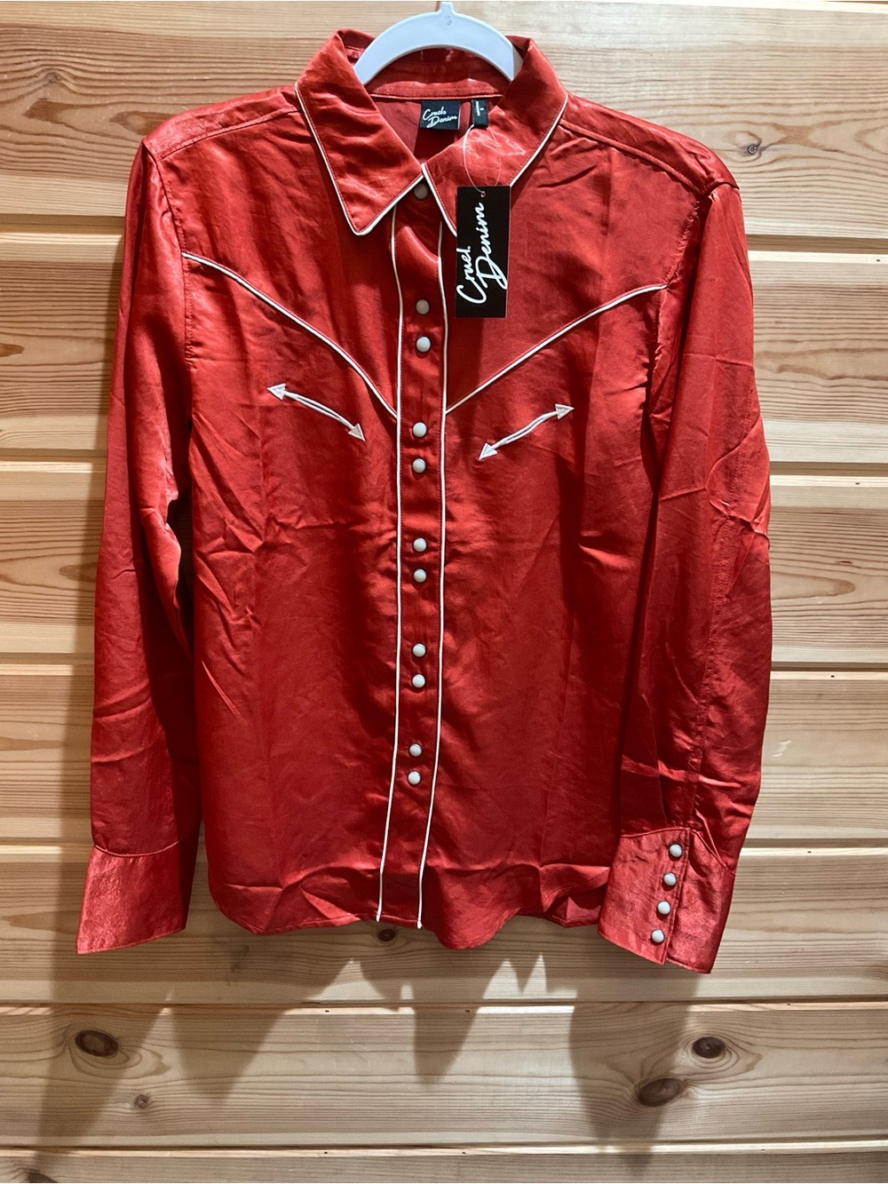Cruel Girl Red Western Button-Down Shirt with White Piping